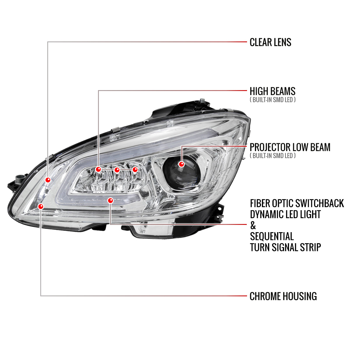 Spec-D 08-11 Benz W204 C-Class Sequential LED Headlights Chrome