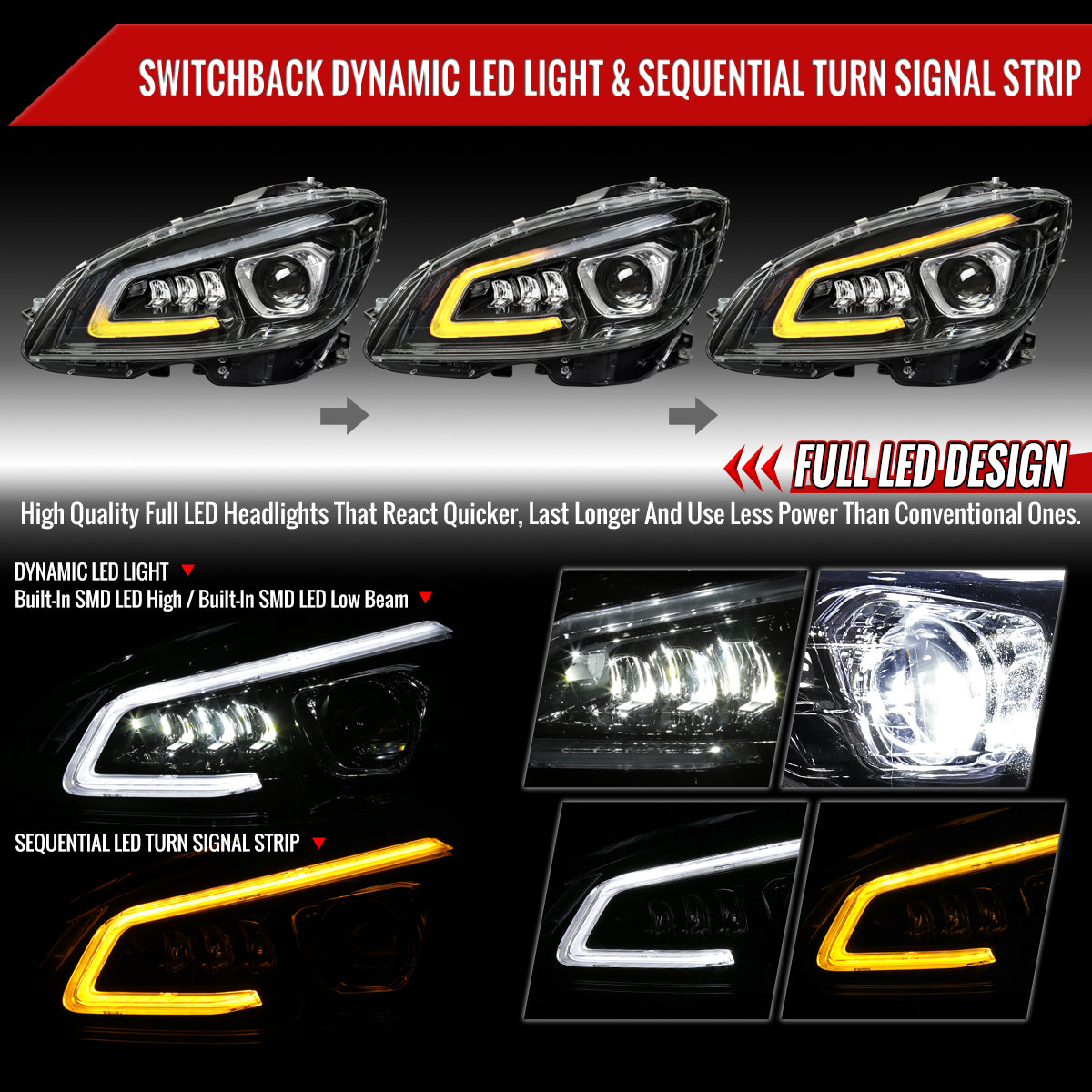 Spec-D 08-14 Mercedes C-Class W204 Headlights Sequential Black/Clear
