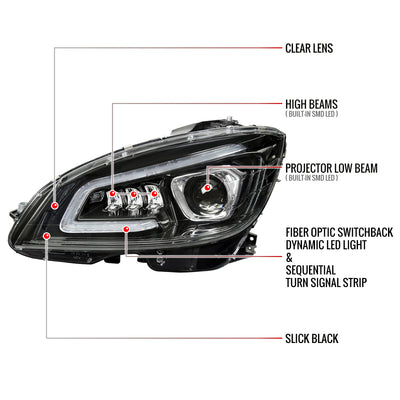 Spec-D 08-14 Mercedes C-Class W204 Headlights Sequential Black/Clear