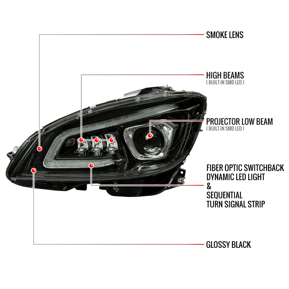 Spec-D 08-11 Benz W204 C-Class SEQ LED Headlights Black/Smoked