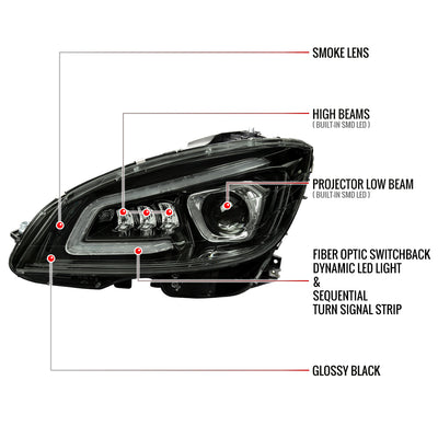 Spec-D 08-11 Benz W204 C-Class SEQ LED Headlights Black/Smoked