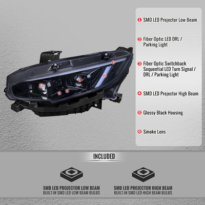 Spec-D 16-21 Honda Civic Led Projector Headlight Black/Smoke Lens