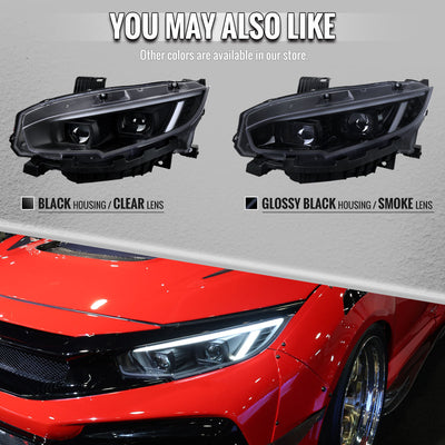 Spec-D 16-21 Honda Civic Led Projector Headlight Black/Smoke Lens