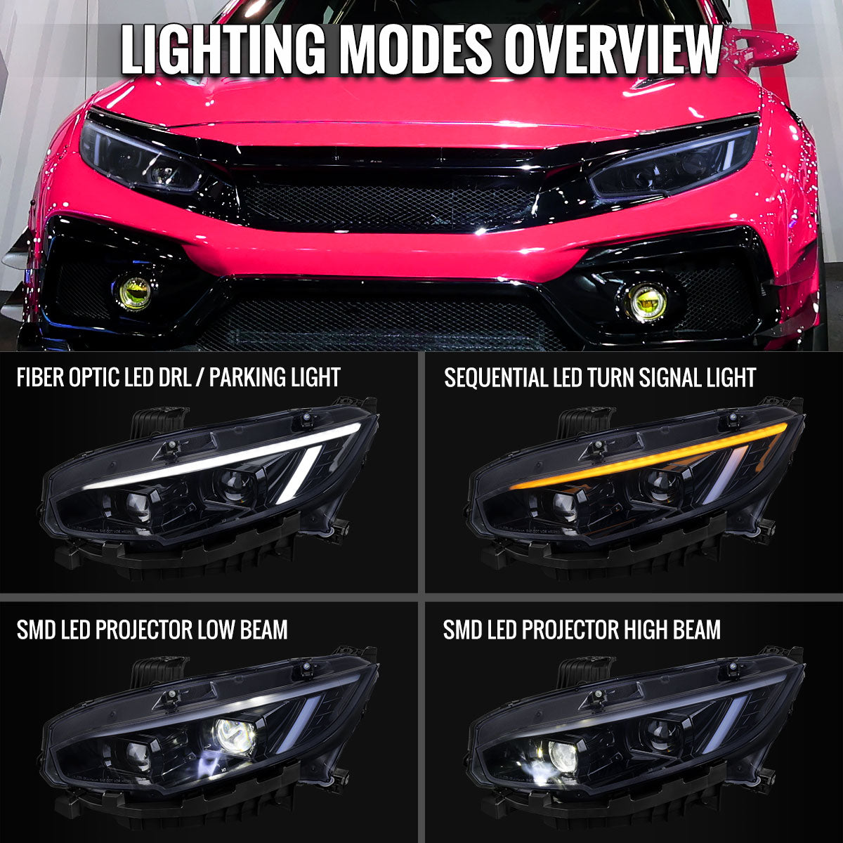 Spec-D 16-21 Honda Civic Led Projector Headlight Black/Smoke Lens