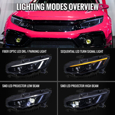 Spec-D 16-21 Honda Civic Led Projector Headlight Black/Smoke Lens