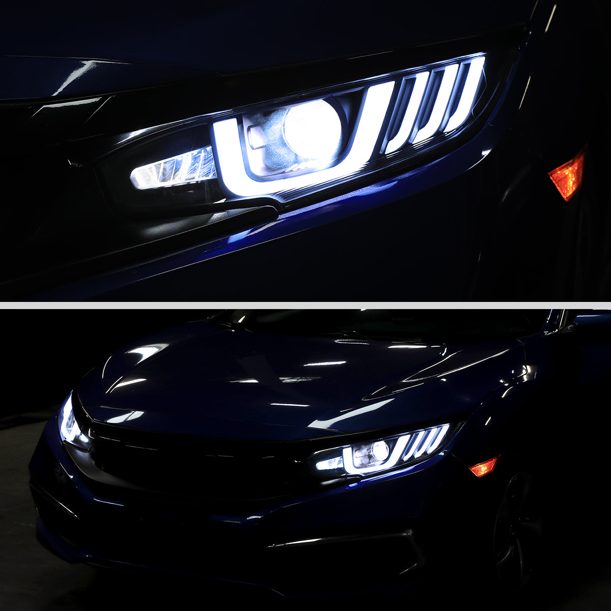 Spec-D 16-21 Honda Civic Full LED Projector Headlights SEQ Black