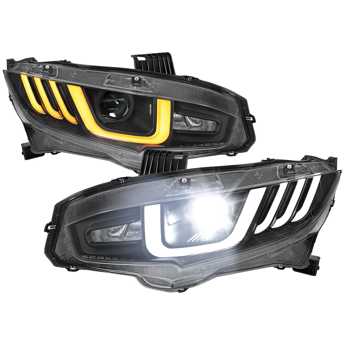 Spec-D 16-21 Honda Civic Full LED Projector Headlights SEQ Black