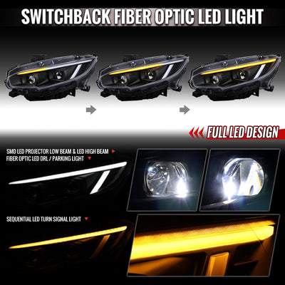 Spec-D 16-21 Honda Civic Led Projector Headlight Black