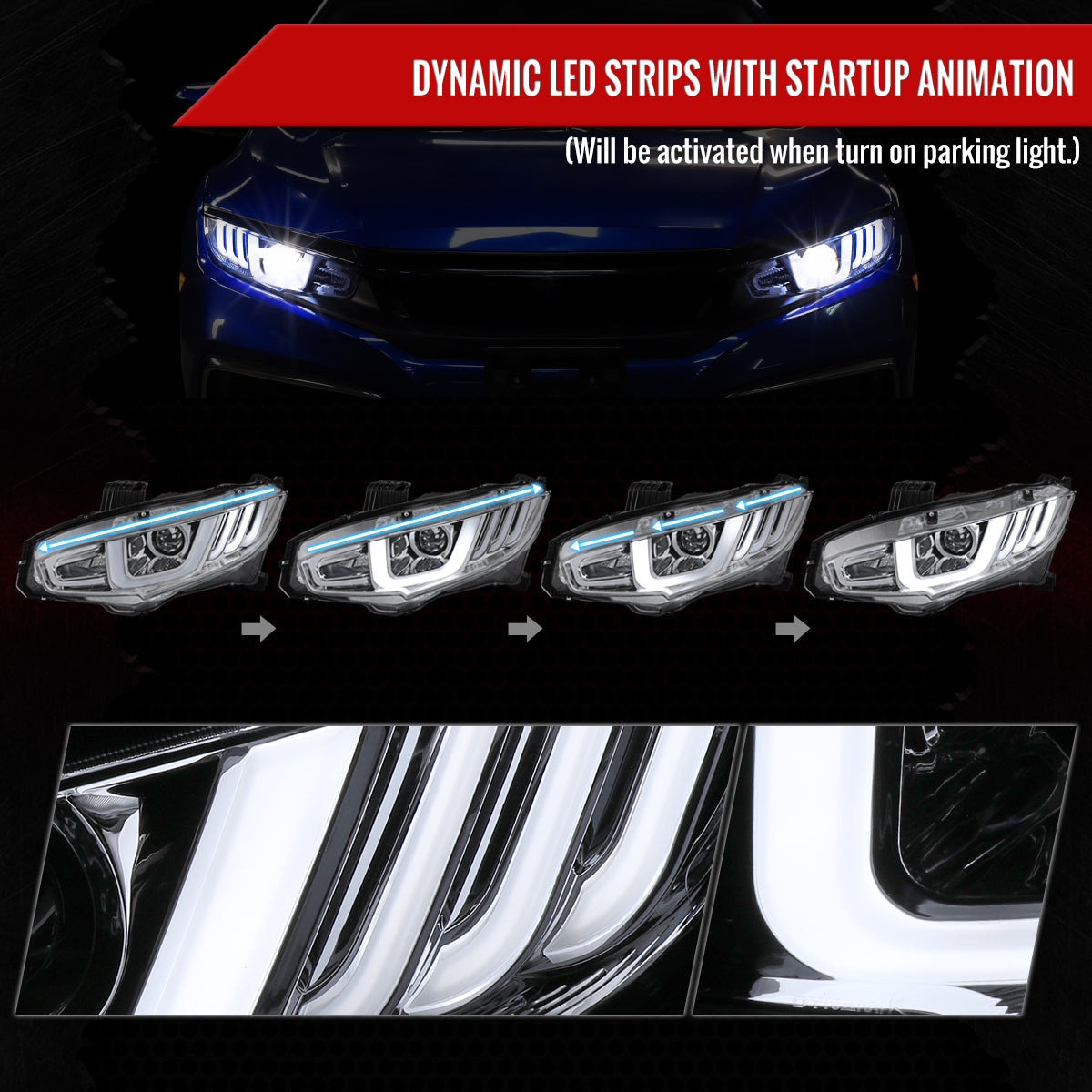 Spec-D 16-21 Honda Civic Headlights Switchback Sequential LED Chrome