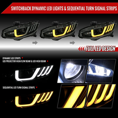 Spec-D 16-21 Honda Civic Headlights SEQ LED Black/Smoked