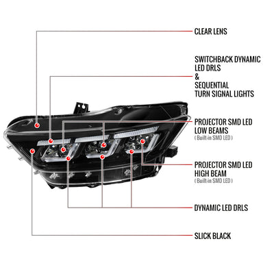 Spec-D 15-17 Mustang Headlights Sequential Start-Up Animation Black