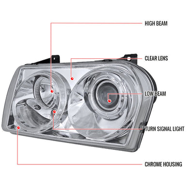 Spec-D 05-10 Chrysler 300 Projector Headlights Chrome/Clear Lens