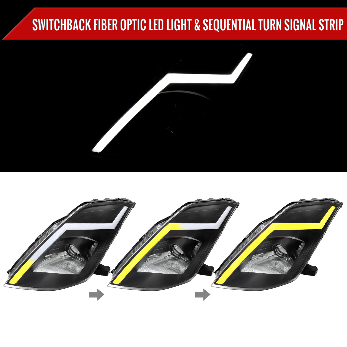 Spec-D 03-05 Nissan 350Z Headlights Projector Black SEQ