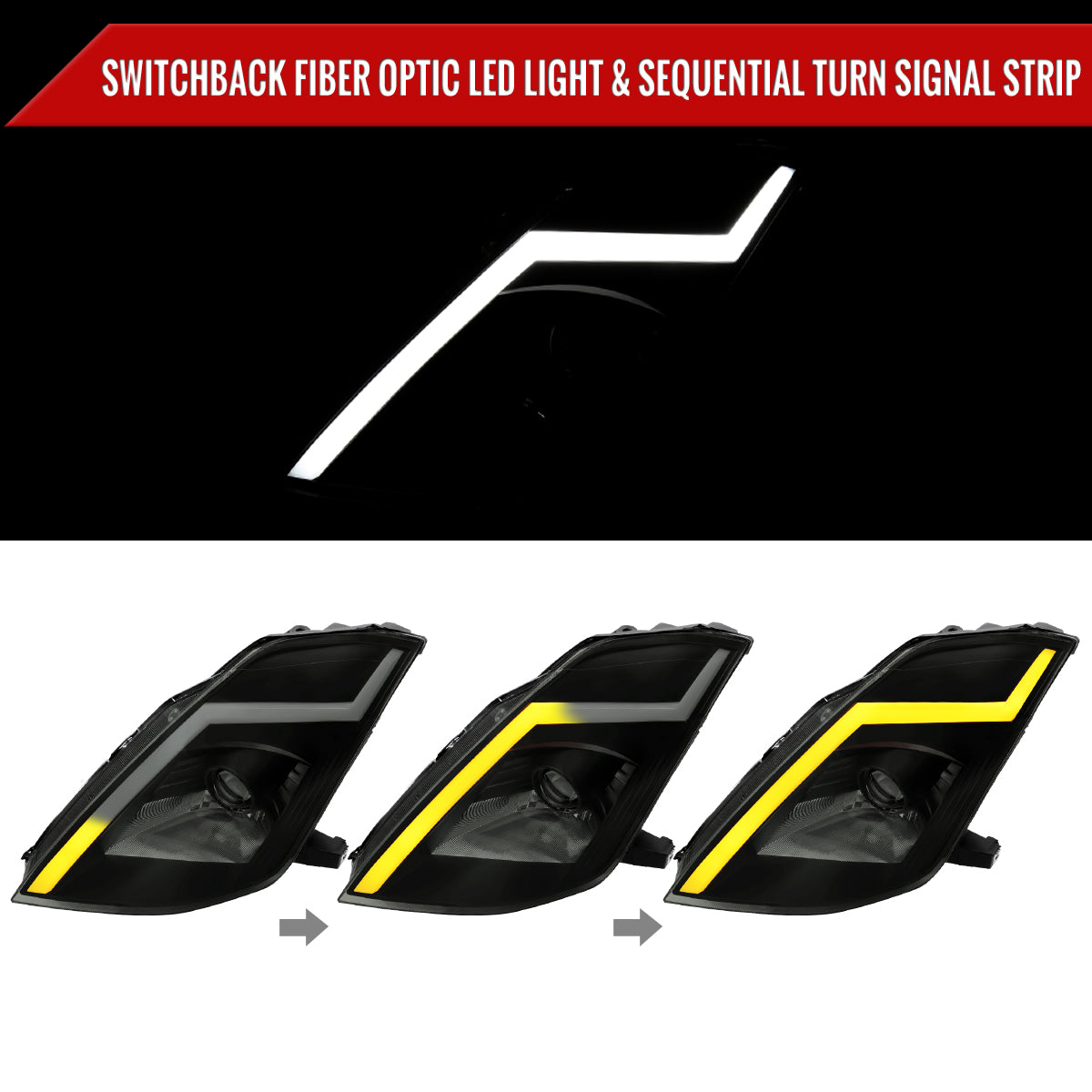 Spec-D 03-05 350Z SEQ Projector Headlights Black w/ Smoked Lens