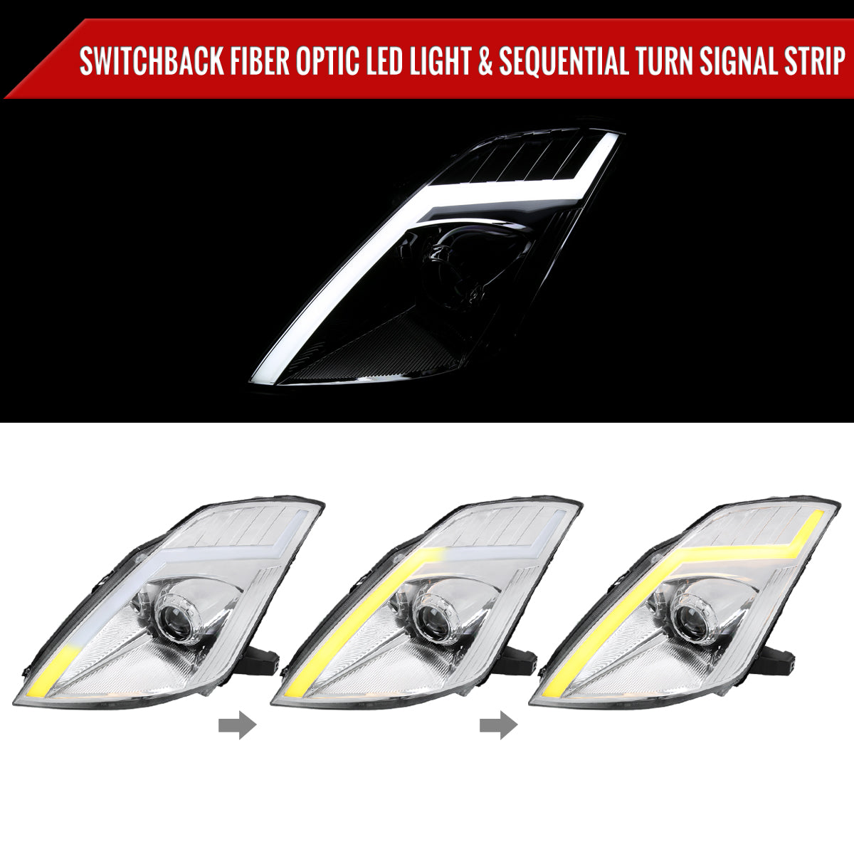 Spec-D 06-09 Nissan 350Z SEQ Projector Headlights Chrome Factory HID