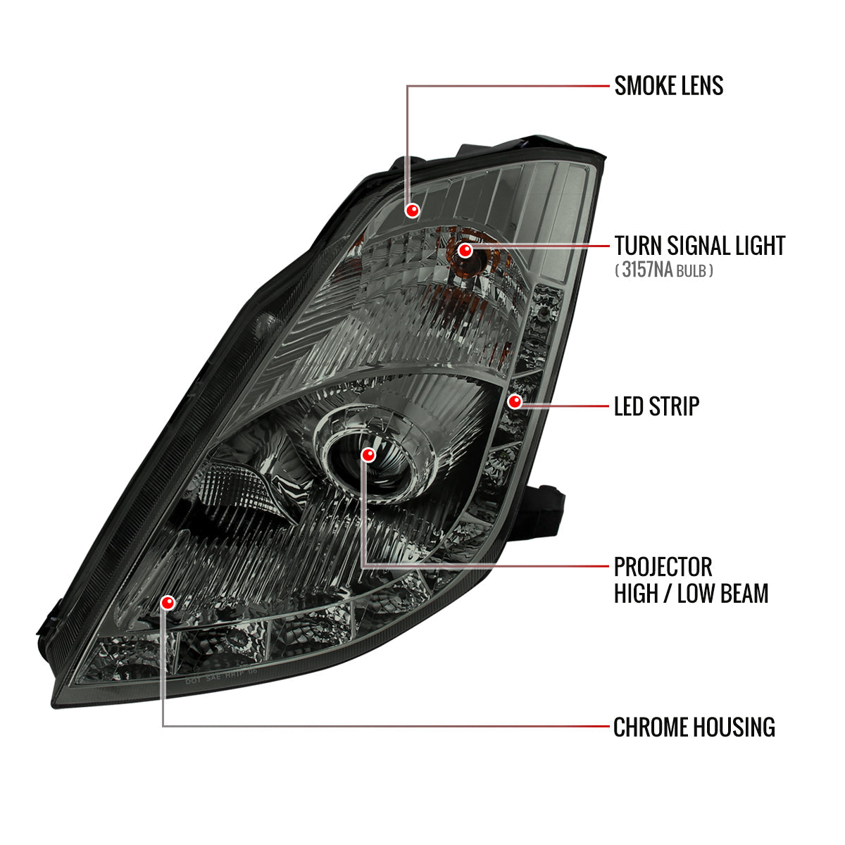 Spec-D 06-09 350Z LED Projector Headlights Chrome/Smoked Lens