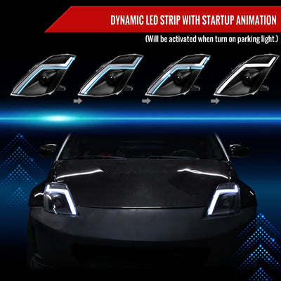 Spec-D 06-09 Nissan 350Z Headlights Sequential LED Bar Black.