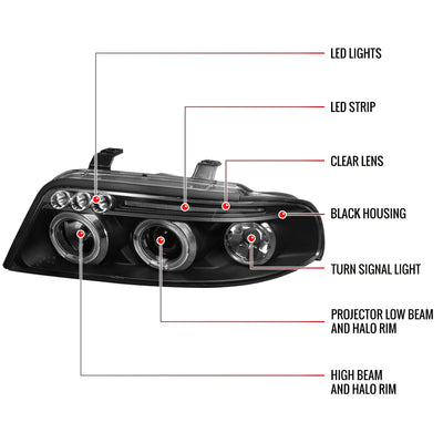 Spec-D 99-01 Audi A4/S4 Dual Halo Projector Headlights Black
