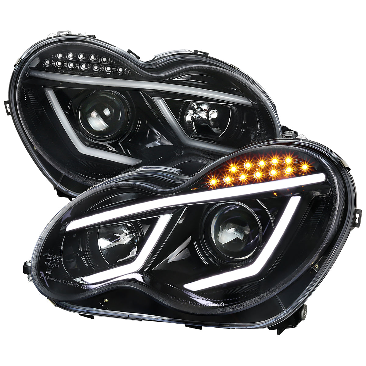 Spec-D 01-07 Benz W203 C-Class 4DR Projector Headlights LED Bar