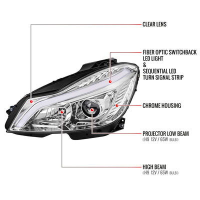 Spec-D 12-14 Mercedes W204 C-Class Headlights Sequential LED Chrome