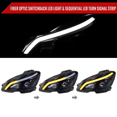 Spec-D 12-14 Mercedes W204 C-Class SEQ Bar Pro Headlights Black Smoked
