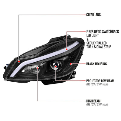 Spec-D 12-14 Mercedes C-Class W204 Projector Headlights LED Turn.