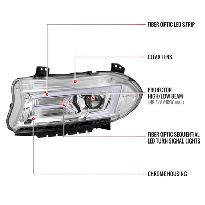 Spec-D 15-23 Dodge Charger Sequential Projector Headlights Chrome