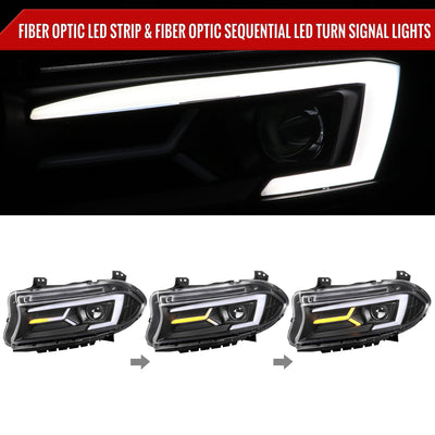 Spec-D 15-23 Dodge Charger Headlights LED Strip Sequential Black