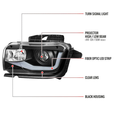 Spec-D 10-13 Chevy Camaro LED Bar Projector Headlights Black