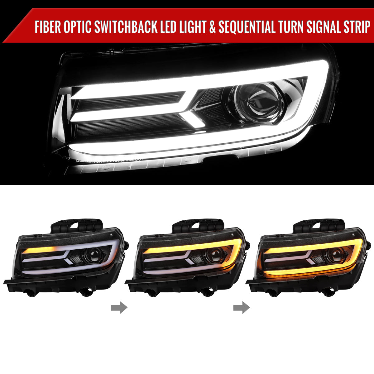 Spec-D 14-15 Chevy Camaro Sequential Headlights Jet Black
