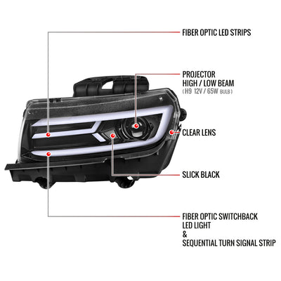 Spec-D 14-15 Chevy Camaro Sequential Headlights Jet Black