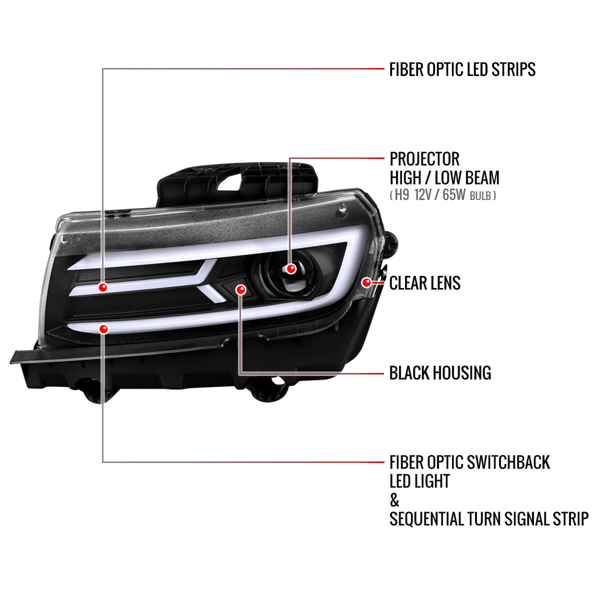 Spec-D 14-15 Chevy Camaro Sequential Headlights Matte Black