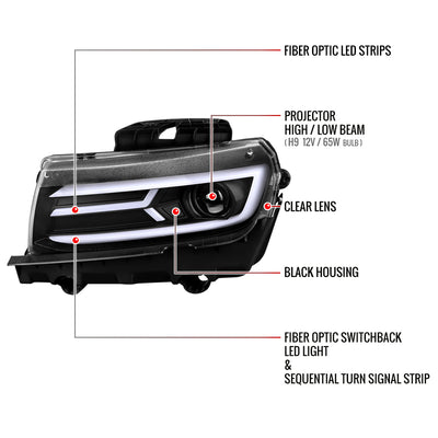 Spec-D 14-15 Chevy Camaro Sequential Headlights Matte Black