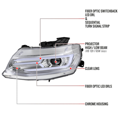 Spec-D 16-18 Chevy Camaro Sequential Projector Headlights Chrome