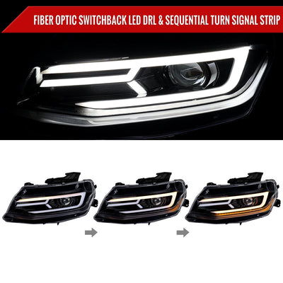 Spec-D 16-18 Chevy Camaro Headlights LED Strip Sequential Glossy Black