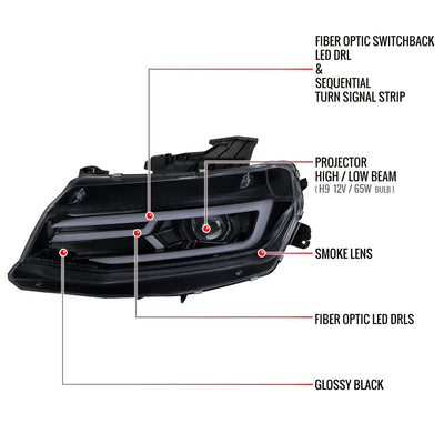 Spec-D 16-18 Chevy Camaro Sequential LED Headlights Chrome/Smoked