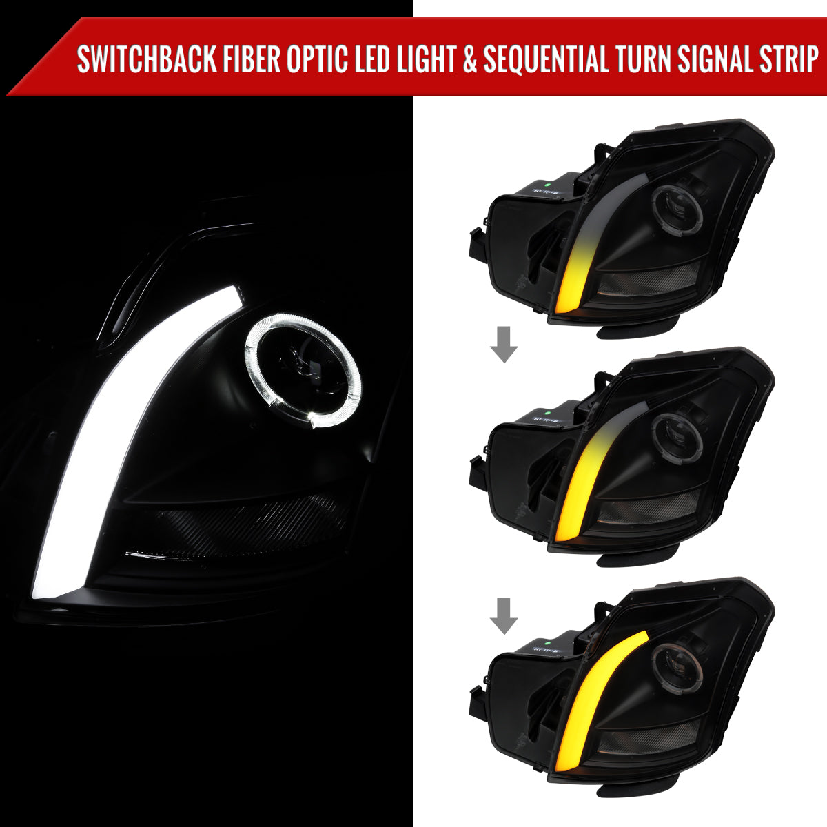 Spec-D 03-07 Cadillac CTS Headlights Halo Sequential DRL Black/Smoked