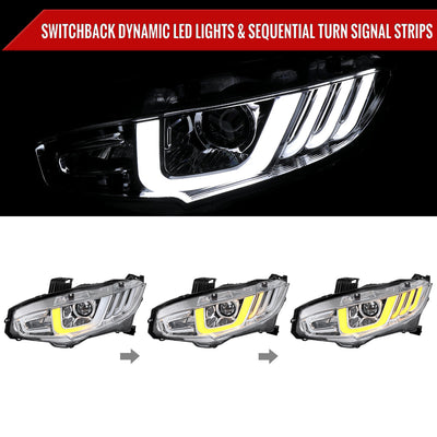 Spec-D 16-21 Honda Civic Sequential LED Headlights Chrome