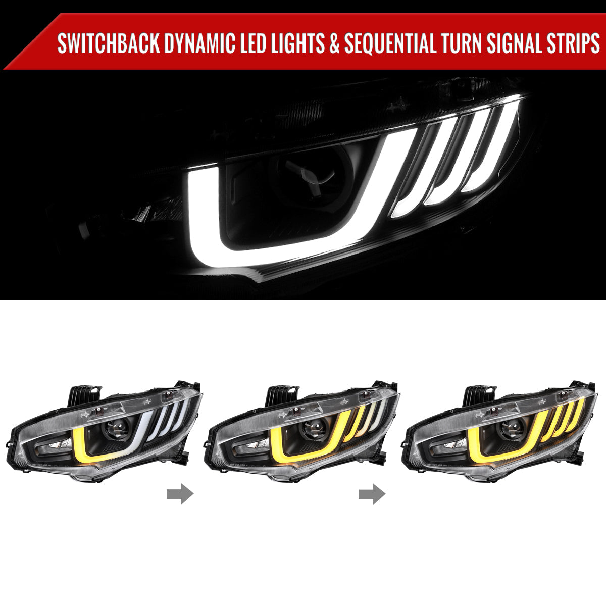 Spec-D 16-21 Honda Civic Projector Headlights LED SEQ Black/Clear