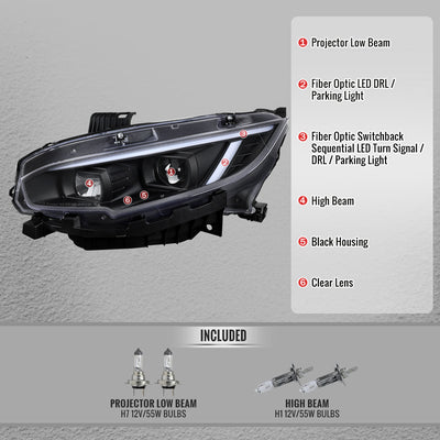 Spec-D 16-23 Toyota Tacoma Driver Projector Headlight Chrome