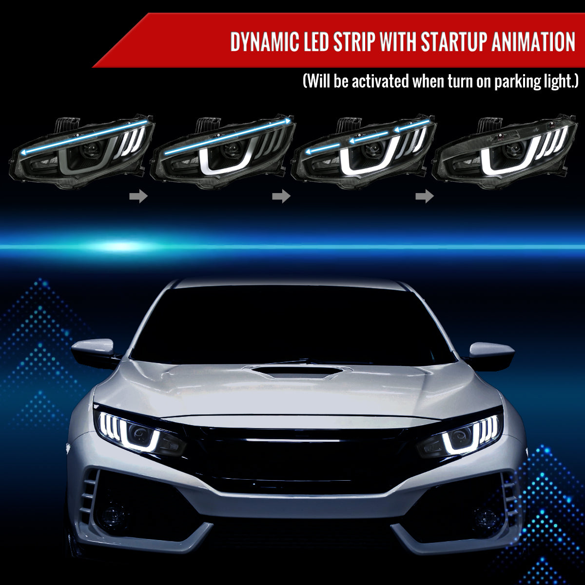 Spec-D 16-21 Honda Civic Projector Headlights LED SEQ Black/Smoked