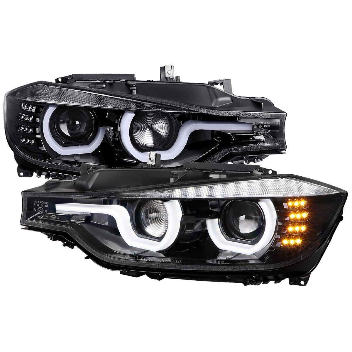 Spec-D 12-15 F30 3-Series 4DR Dual U-Bar Projector Headlights Black