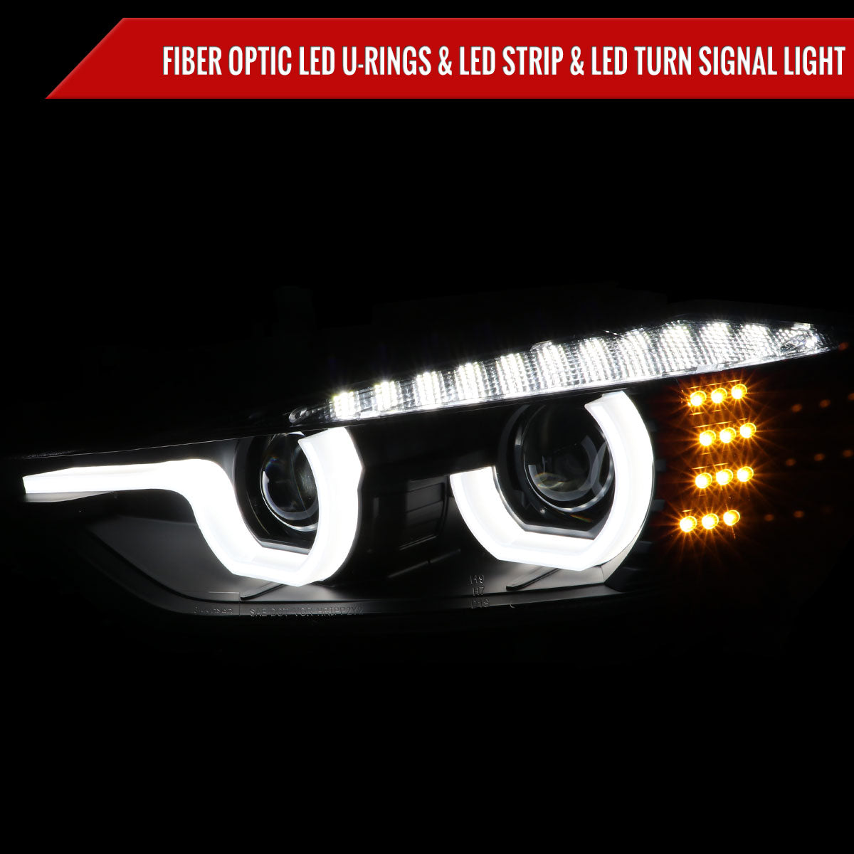 Spec-D 12-15 F30 3-Series 4DR Dual U-Bar Projector Headlights Black