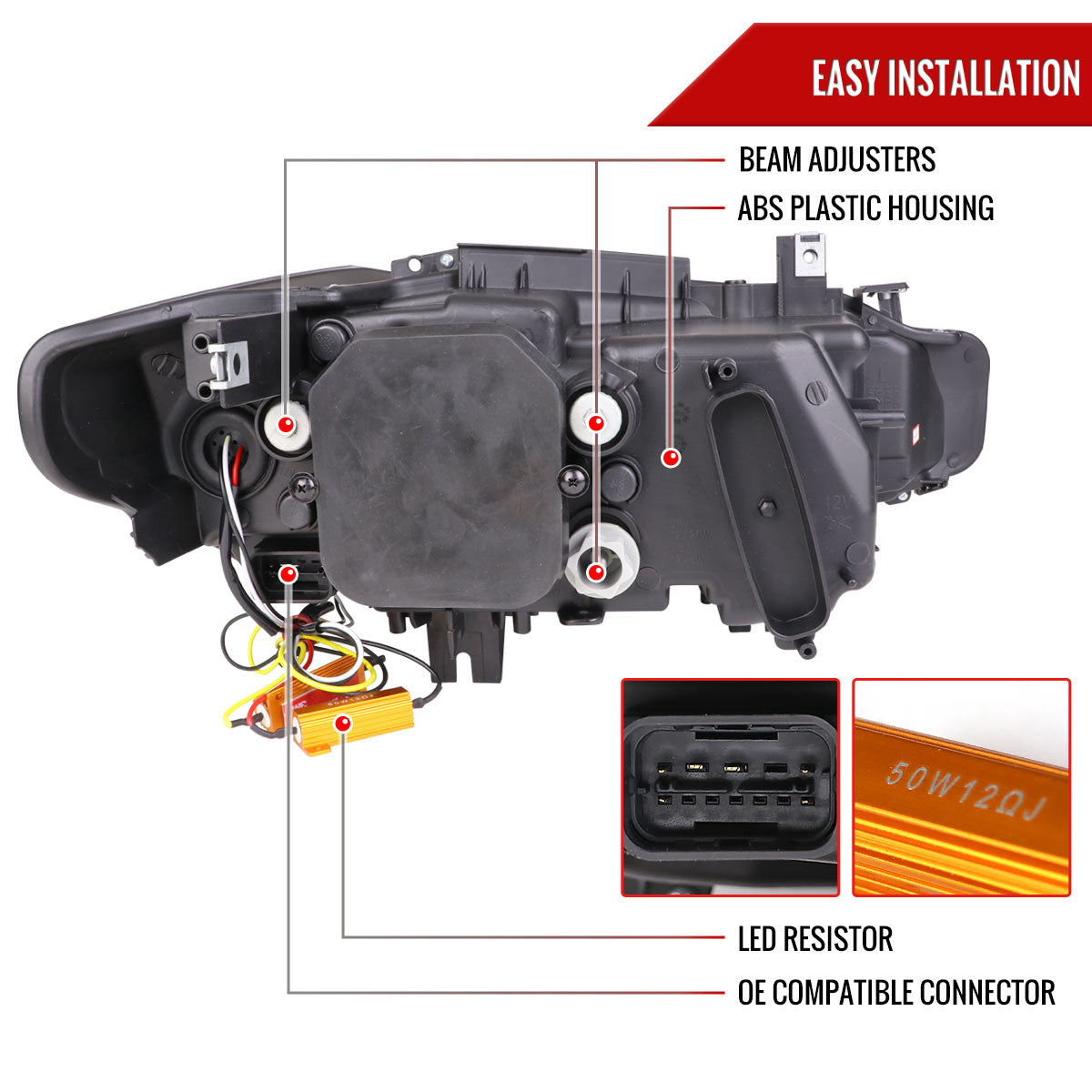 Spec-D 12-15 F30 3-Series 4DR Dual U-Bar Projector Headlights Black