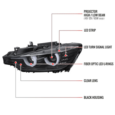Spec-D 12-15 F30 3-Series 4DR Dual U-Bar Projector Headlights Black