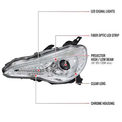 Spec-D 12-17 Scion FRS/86 Pro Headlights Strip & Turn Lights Chrome