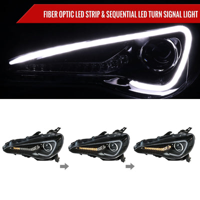 Spec-D 12-17 86 Scion FR-S Headlights LED Bar Sequential Glossy Black