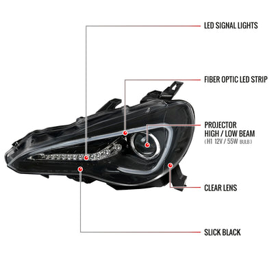 Spec-D 12-17 Scion FRS/ 86 LED Bar Projector Headlights Black