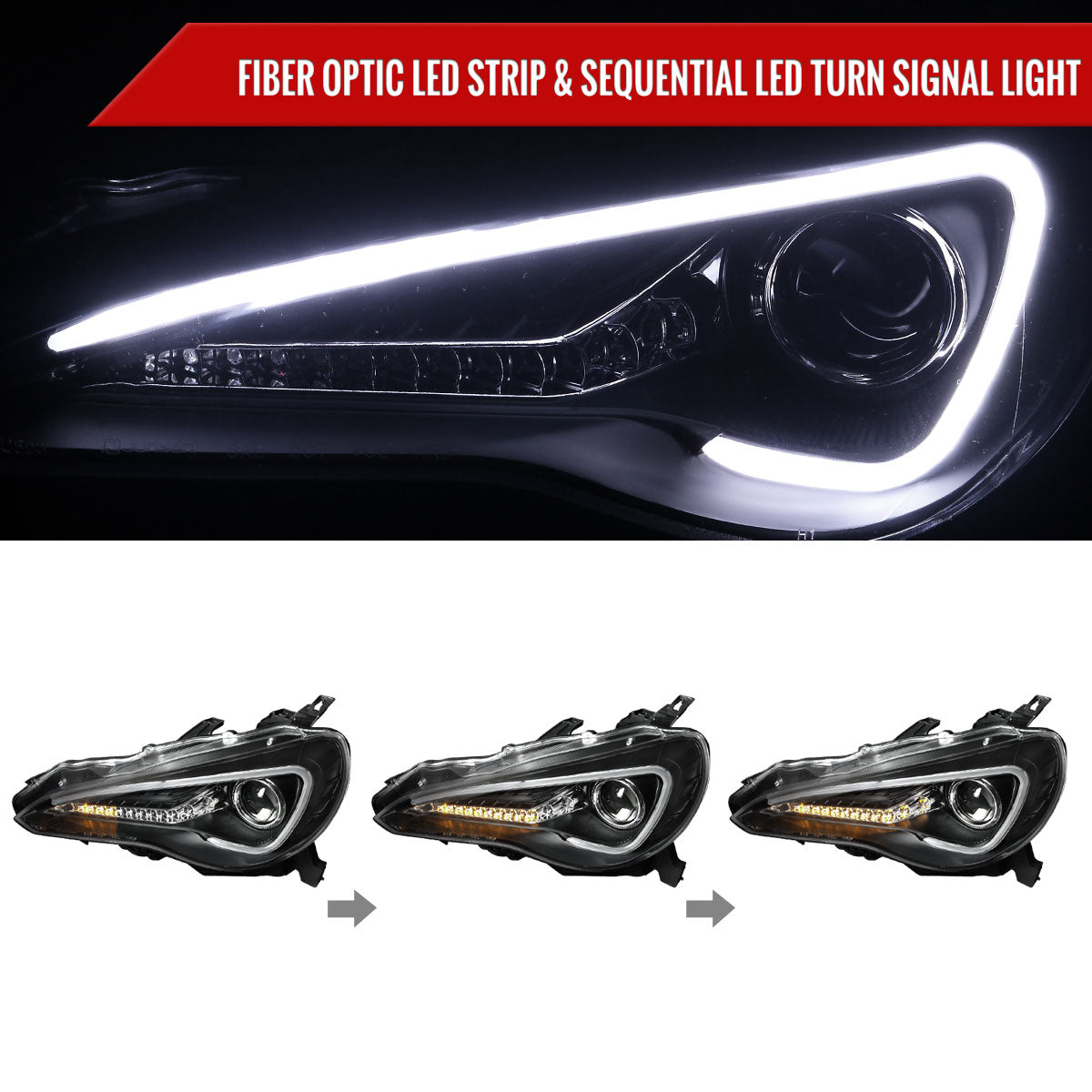Spec-D 12-17 86 Scion FR-S Headlights LED Bar Sequential Matte Black
