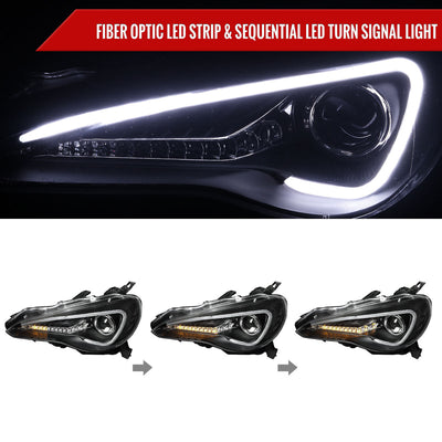 Spec-D 12-17 86 Scion FR-S Headlights LED Bar Sequential Matte Black